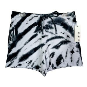 NWT LACAUSA Anthropologie Tie Dye Drawstring Lounge Sweat Shorts Navy Women’s S